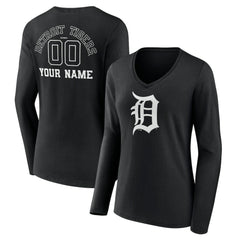 Detroit Tigers Women's Monochrome Personalized Name & Number Long Sleeve V-Neck T-Shirt Outlet