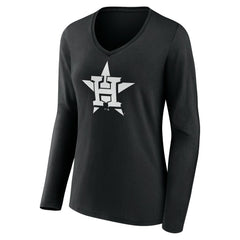 Houston Astros Women's Monochrome Personalized Name & Number Long Sleeve V-Neck T-Shirt Outlet