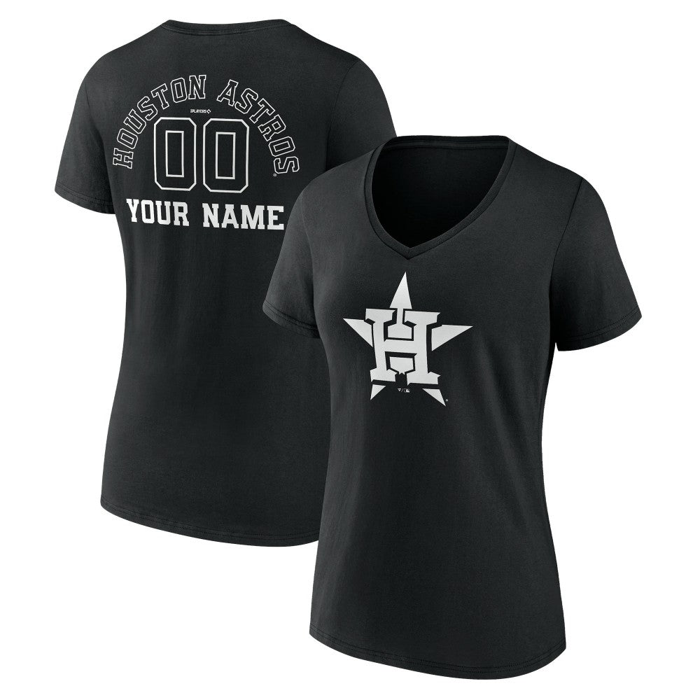 Houston Astros Women's Monochrome Personalized Name & Number V-Neck T-Shirt Outlet
