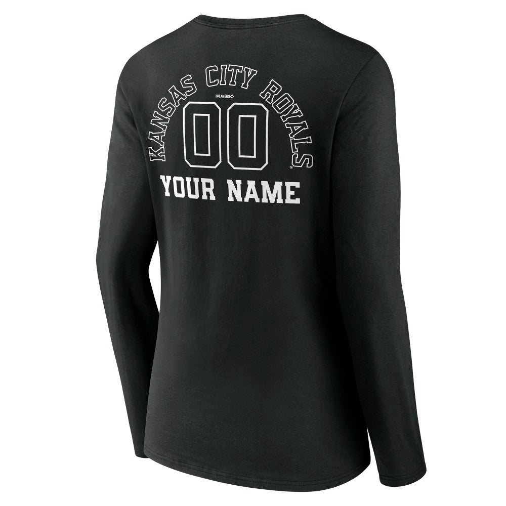 Kansas City Royals Women's Monochrome Personalized Name & Number Long Sleeve V-Neck T-Shirt Sale