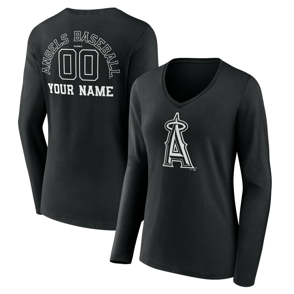 Los Angeles Angels Women's Monochrome Personalized Name & Number Long Sleeve V-Neck T-Shirt for sale
