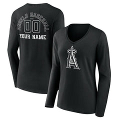 Los Angeles Angels Women's Monochrome Personalized Name & Number Long Sleeve V-Neck T-Shirt for sale