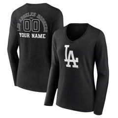 Los Angeles Dodgers Women's Monochrome Personalized Name & Number Long Sleeve V-Neck T-Shirt Near Me