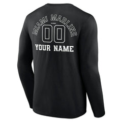 Miami Marlins Monochrome Personalized Name & Number Long Sleeve T-Shirt Discount