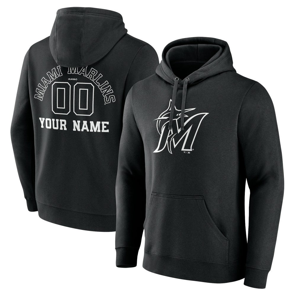 Miami Marlins Monochrome Personalized Name & Number Pullover Hoodie Discount