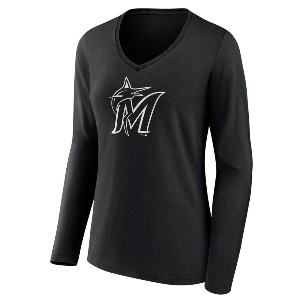 Miami Marlins Women's Monochrome Personalized Name & Number Long Sleeve V-Neck T-Shirt Near Me