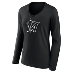 Miami Marlins Women's Monochrome Personalized Name & Number Long Sleeve V-Neck T-Shirt Near Me