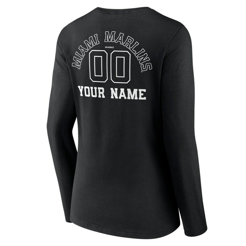 Miami Marlins Women's Monochrome Personalized Name & Number Long Sleeve V-Neck T-Shirt Near Me