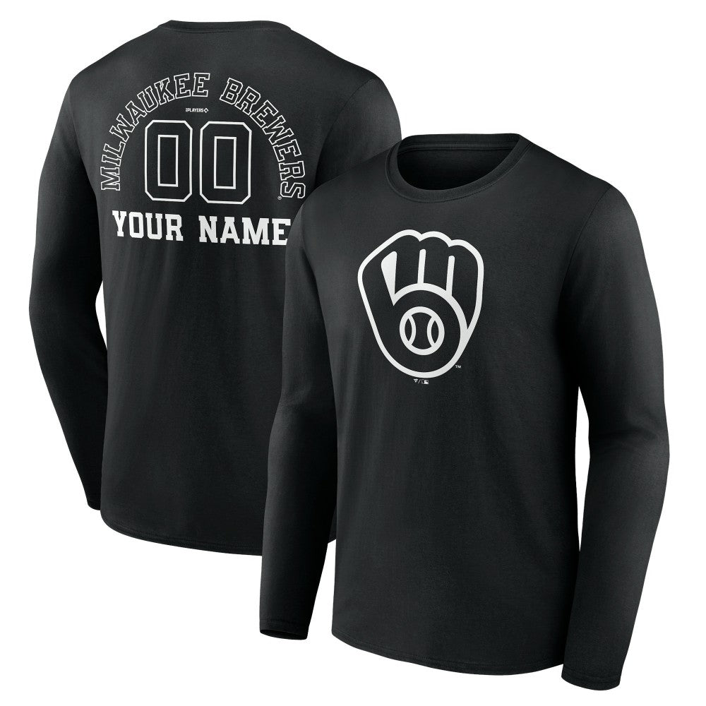Milwaukee Brewers Monochrome Personalized Name & Number Long Sleeve T-Shirt Sale
