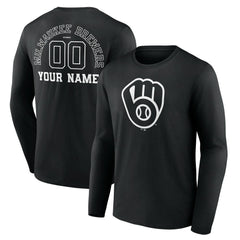 Milwaukee Brewers Monochrome Personalized Name & Number Long Sleeve T-Shirt Sale