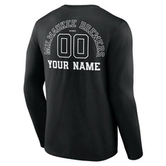 Milwaukee Brewers Monochrome Personalized Name & Number Long Sleeve T-Shirt Sale