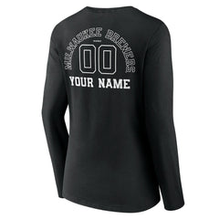 Milwaukee Brewers Women's Monochrome Personalized Name & Number Long Sleeve V-Neck T-Shirt for sale