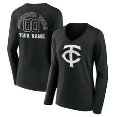 Minnesota Twins Women's Monochrome Personalized Name & Number Long Sleeve V-Neck T-Shirt Near Me