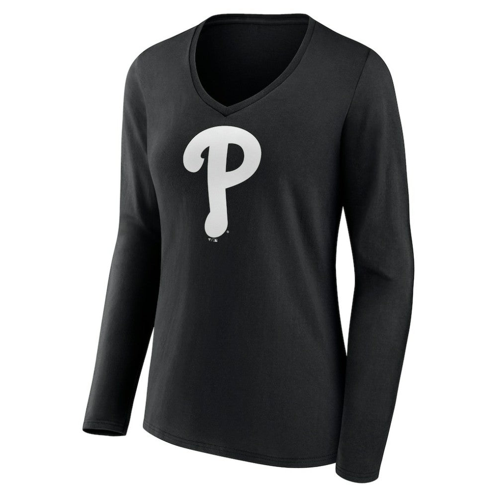 Philadelphia Phillies Women's Monochrome Personalized Name & Number Long Sleeve V-Neck T-Shirt for sale