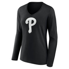 Philadelphia Phillies Women's Monochrome Personalized Name & Number Long Sleeve V-Neck T-Shirt for sale