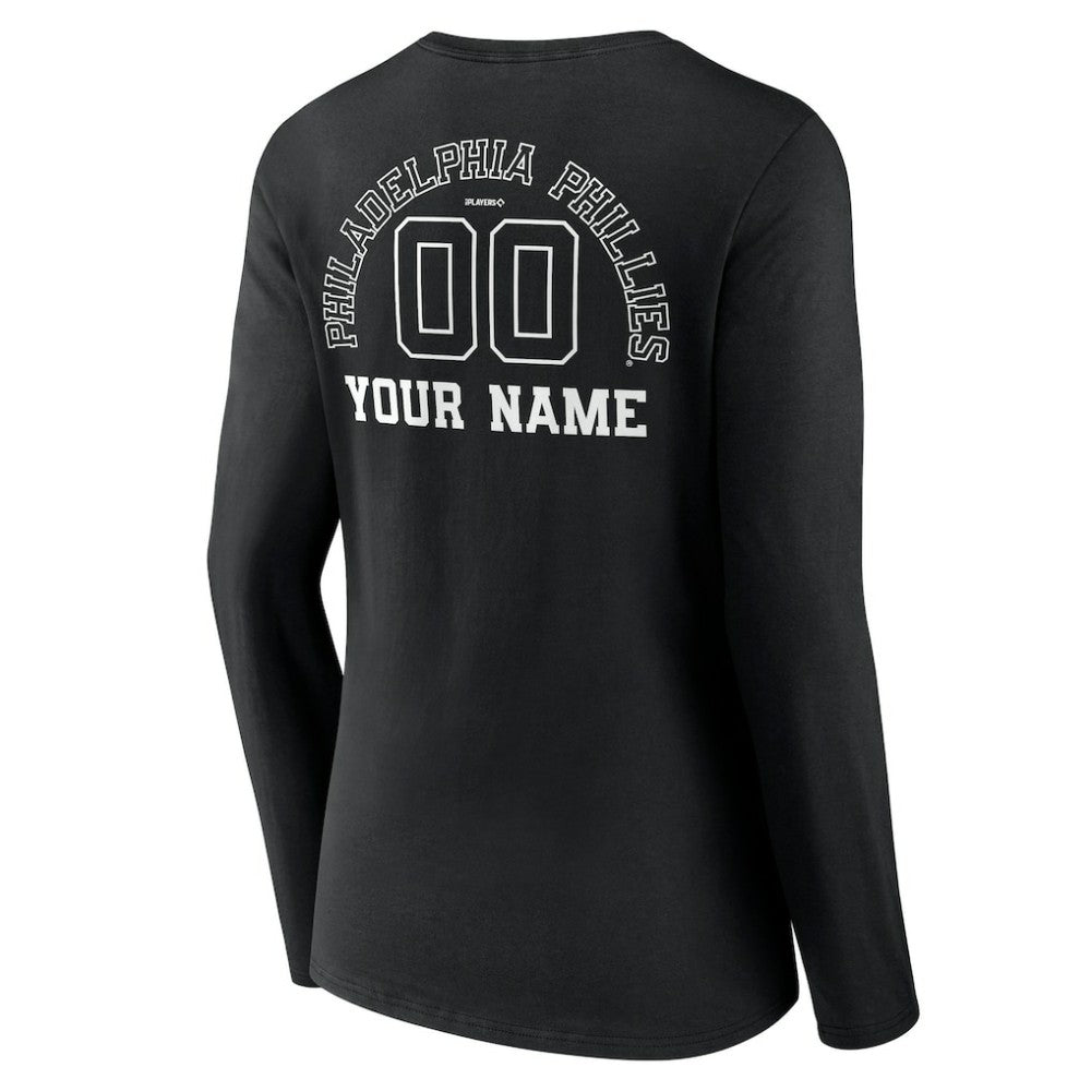 Philadelphia Phillies Women's Monochrome Personalized Name & Number Long Sleeve V-Neck T-Shirt for sale