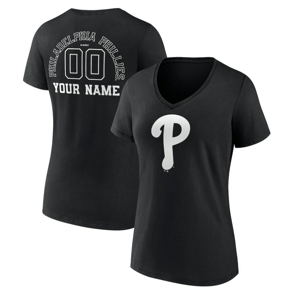 Philadelphia Phillies Women's Monochrome Personalized Name & Number V-Neck T-Shirt for sale
