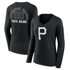 Pittsburgh Pirates Women's Monochrome Personalized Name & Number Long Sleeve V-Neck T-Shirt Near Me