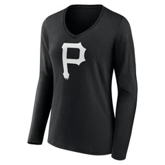 Pittsburgh Pirates Women's Monochrome Personalized Name & Number Long Sleeve V-Neck T-Shirt Near Me