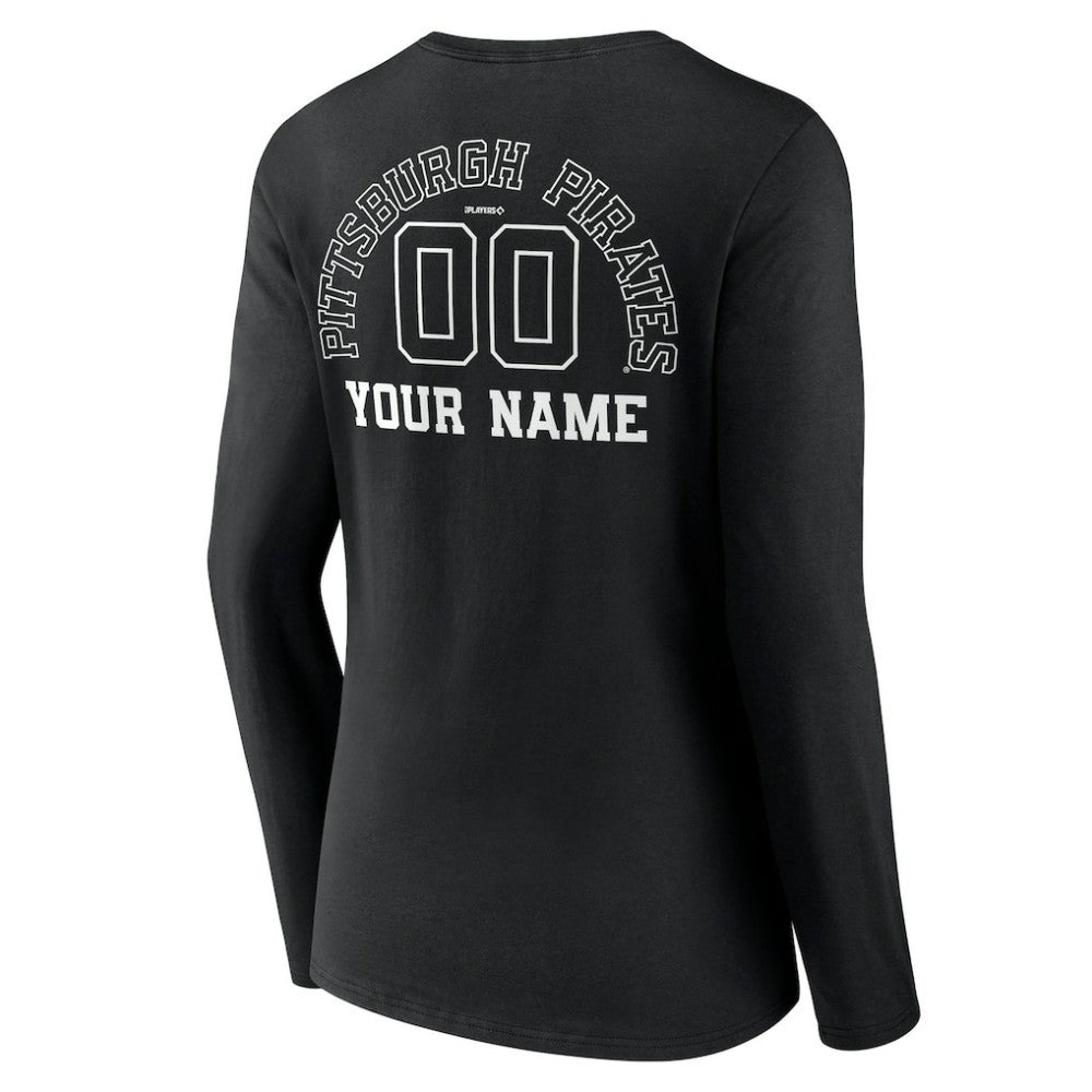 Pittsburgh Pirates Women's Monochrome Personalized Name & Number Long Sleeve V-Neck T-Shirt Near Me
