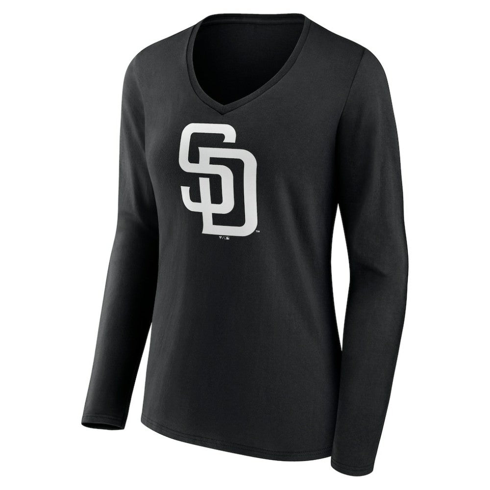 San Diego Padres Women's Monochrome Personalized Name & Number Long Sleeve V-Neck T-Shirt Sale