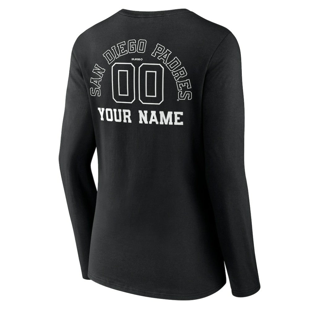 San Diego Padres Women's Monochrome Personalized Name & Number Long Sleeve V-Neck T-Shirt Sale