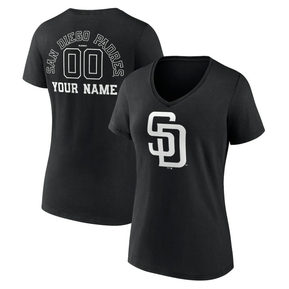 San Diego Padres Women's Monochrome Personalized Name & Number V-Neck T-Shirt Outlet