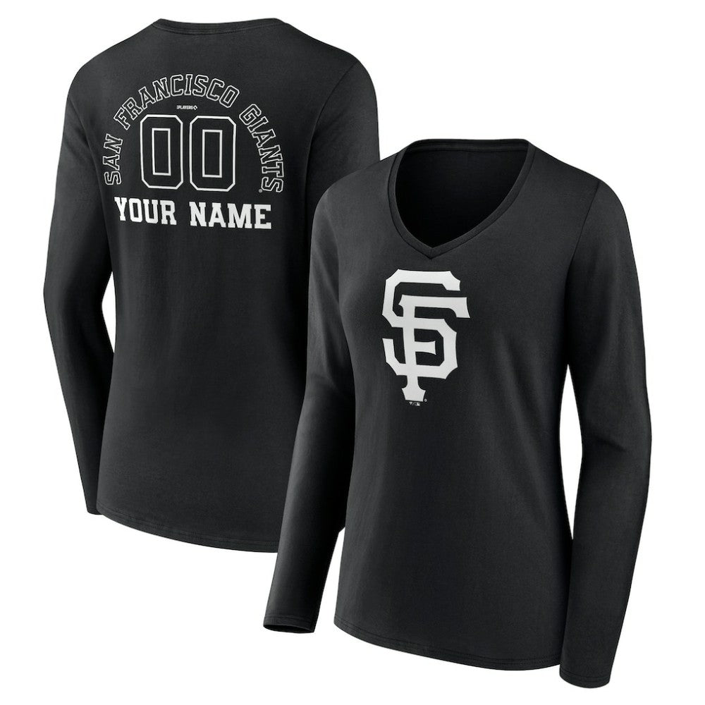 San Francisco Giants Women's Monochrome Personalized Name & Number Long Sleeve V-Neck T-Shirt Sale