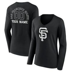 San Francisco Giants Women's Monochrome Personalized Name & Number Long Sleeve V-Neck T-Shirt Sale