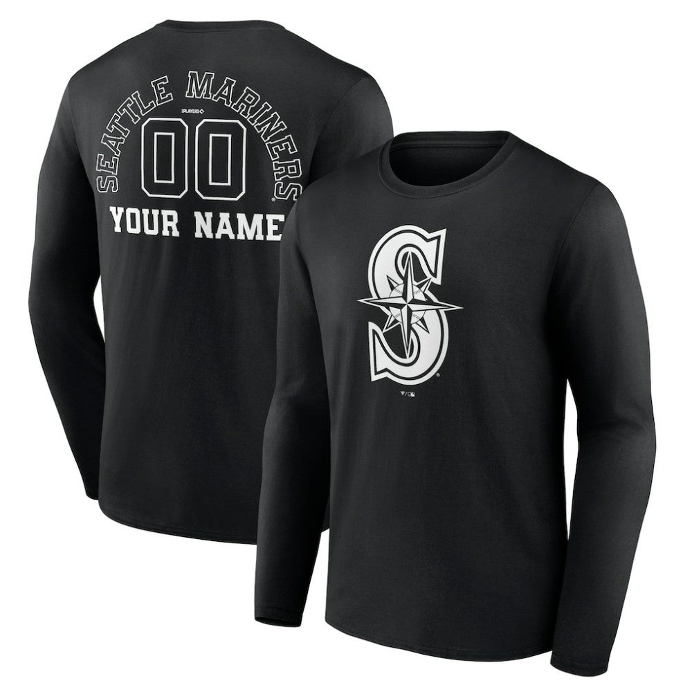 Seattle Mariners Monochrome Personalized Name & Number Long Sleeve T-Shirt Sale