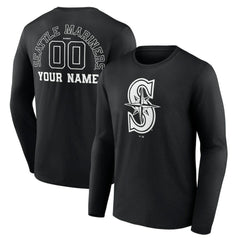 Seattle Mariners Monochrome Personalized Name & Number Long Sleeve T-Shirt Sale