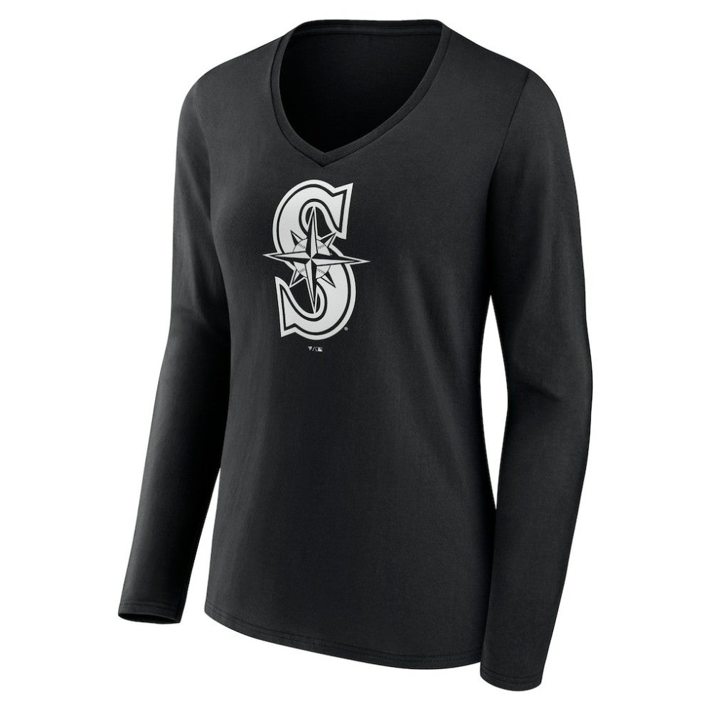 Seattle Mariners Women's Monochrome Personalized Name & Number Long Sleeve V-Neck T-Shirt Discount