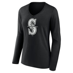 Seattle Mariners Women's Monochrome Personalized Name & Number Long Sleeve V-Neck T-Shirt Discount