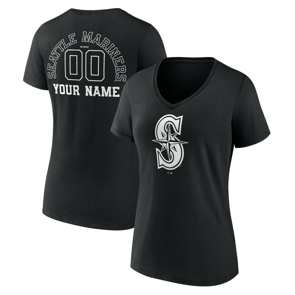 Seattle Mariners Women's Monochrome Personalized Name & Number V-Neck T-Shirt Outlet