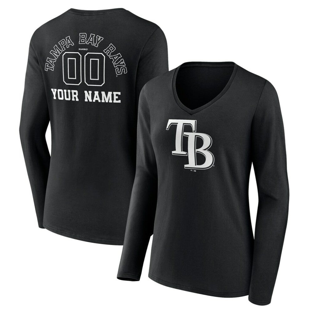 Tampa Bay Rays Women's Monochrome Personalized Name & Number Long Sleeve V-Neck T-Shirt Outlet