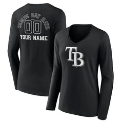 Tampa Bay Rays Women's Monochrome Personalized Name & Number Long Sleeve V-Neck T-Shirt Outlet