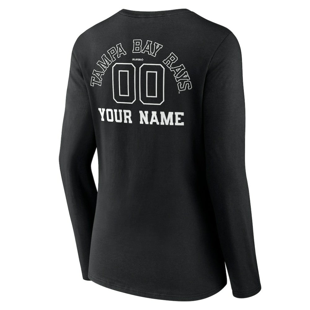 Tampa Bay Rays Women's Monochrome Personalized Name & Number Long Sleeve V-Neck T-Shirt Outlet