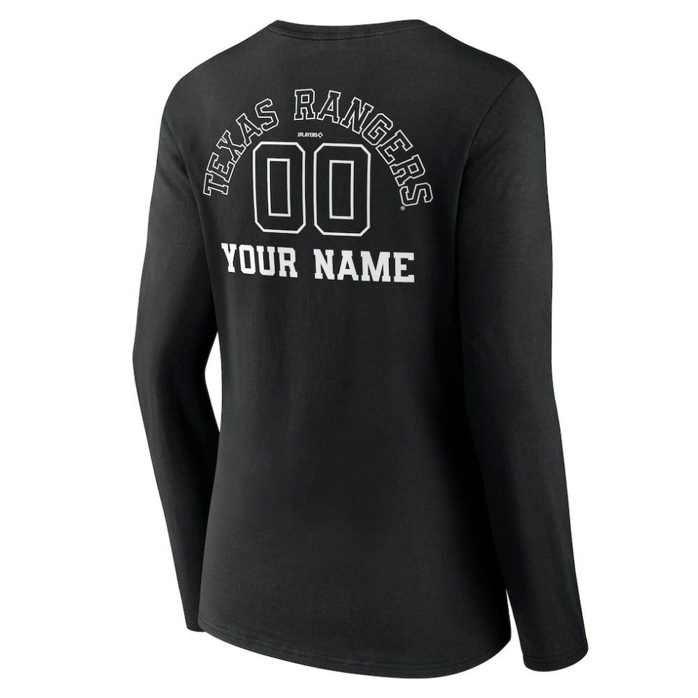 Texas Rangers Women's Monochrome Personalized Name & Number Long Sleeve V-Neck T-Shirt Online