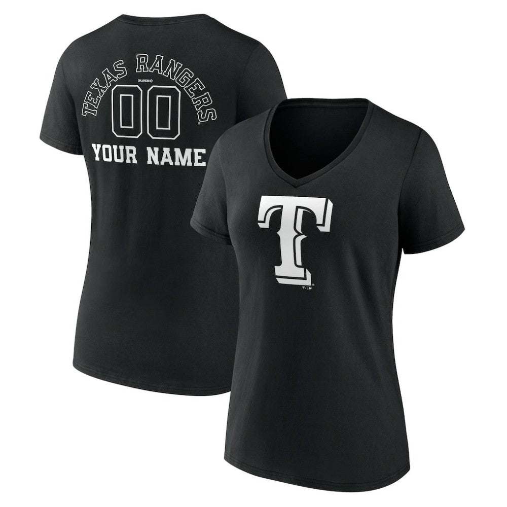 Texas Rangers Women's Monochrome Personalized Name & Number V-Neck T-Shirt for sale