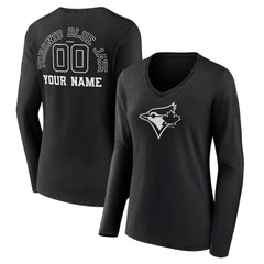 Toronto Blue Jays Women's Monochrome Personalized Name & Number Long Sleeve V-Neck T-Shirt Sale