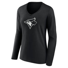 Toronto Blue Jays Women's Monochrome Personalized Name & Number Long Sleeve V-Neck T-Shirt Sale