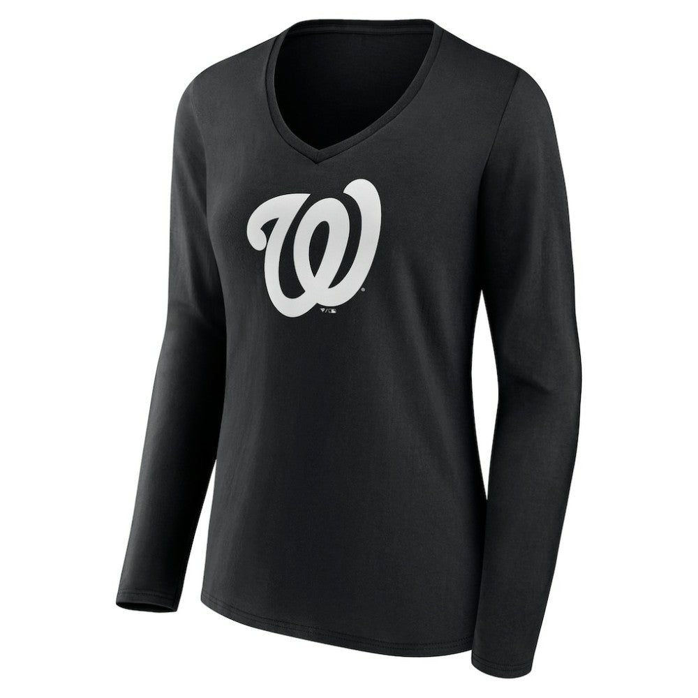 Washington Nationals Women's Monochrome Personalized Name & Number Long Sleeve V-Neck T-Shirt Outlet