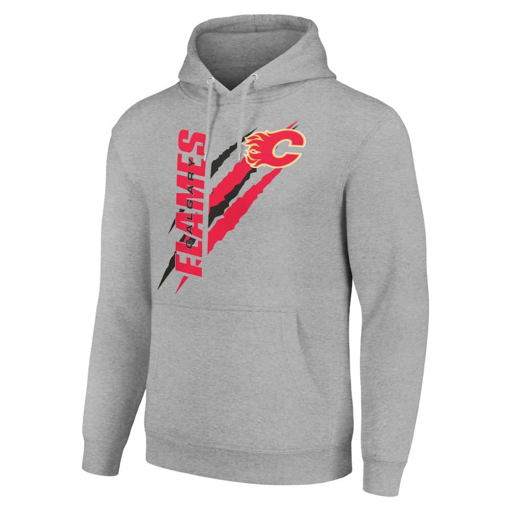 Calgary Flames Starter Color Scratch Fleece Pullover Hoodie - Heather Gray | NHL Lifestyle