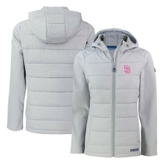 San Diego Padres Cutter & Buck Women's City Connect Evoke Hybrid Eco Softshell Recycled Full-Zip Hoodie Jacket Sale