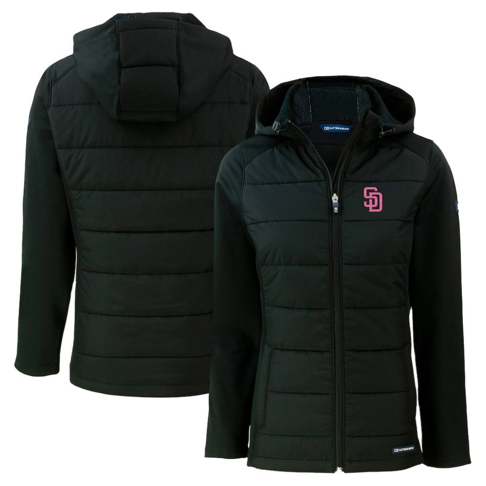 San Diego Padres Cutter & Buck Women's City Connect Evoke Hybrid Eco Softshell Recycled Full-Zip Hoodie Jacket Online
