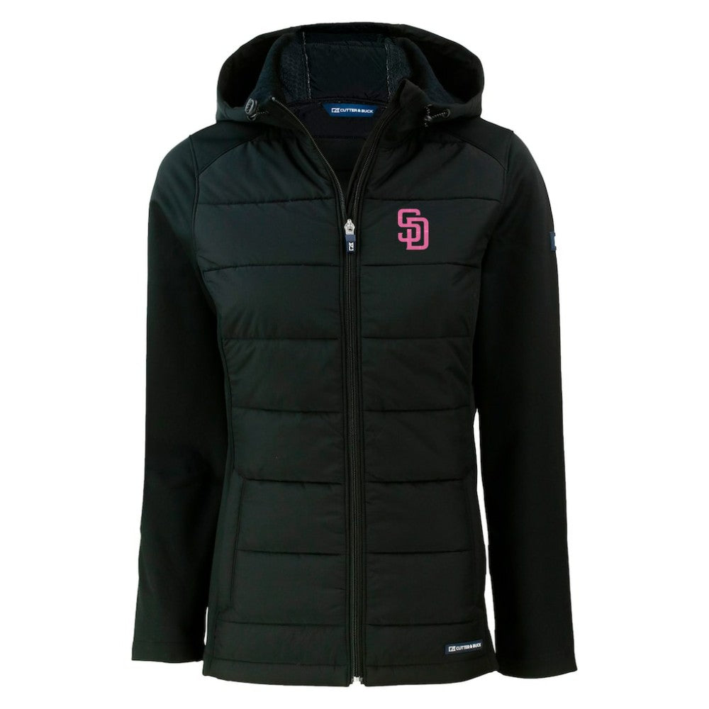 San Diego Padres Cutter & Buck Women's City Connect Evoke Hybrid Eco Softshell Recycled Full-Zip Hoodie Jacket Online