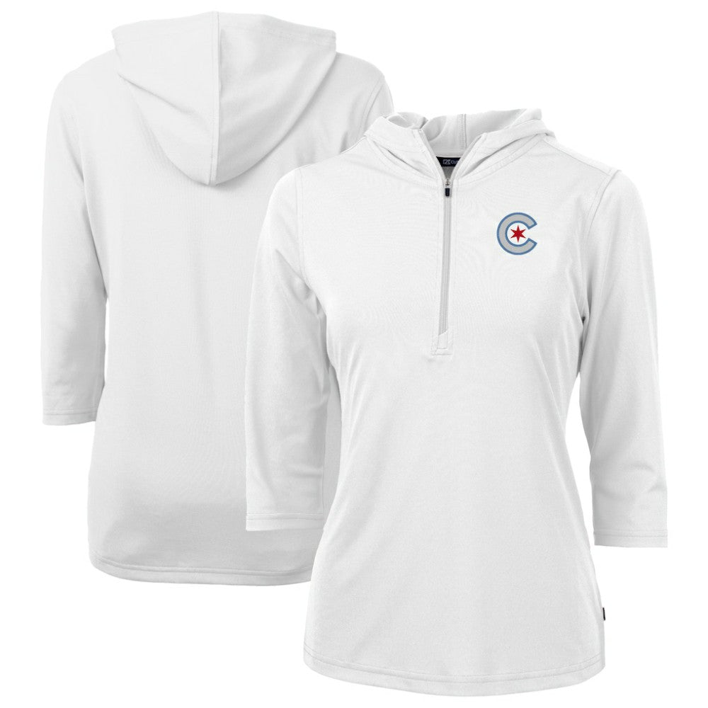 Chicago Cubs Cutter & Buck Women's City Connect Virtue Eco Pique Recycled Half-Zip Pullover Hoodie for sale