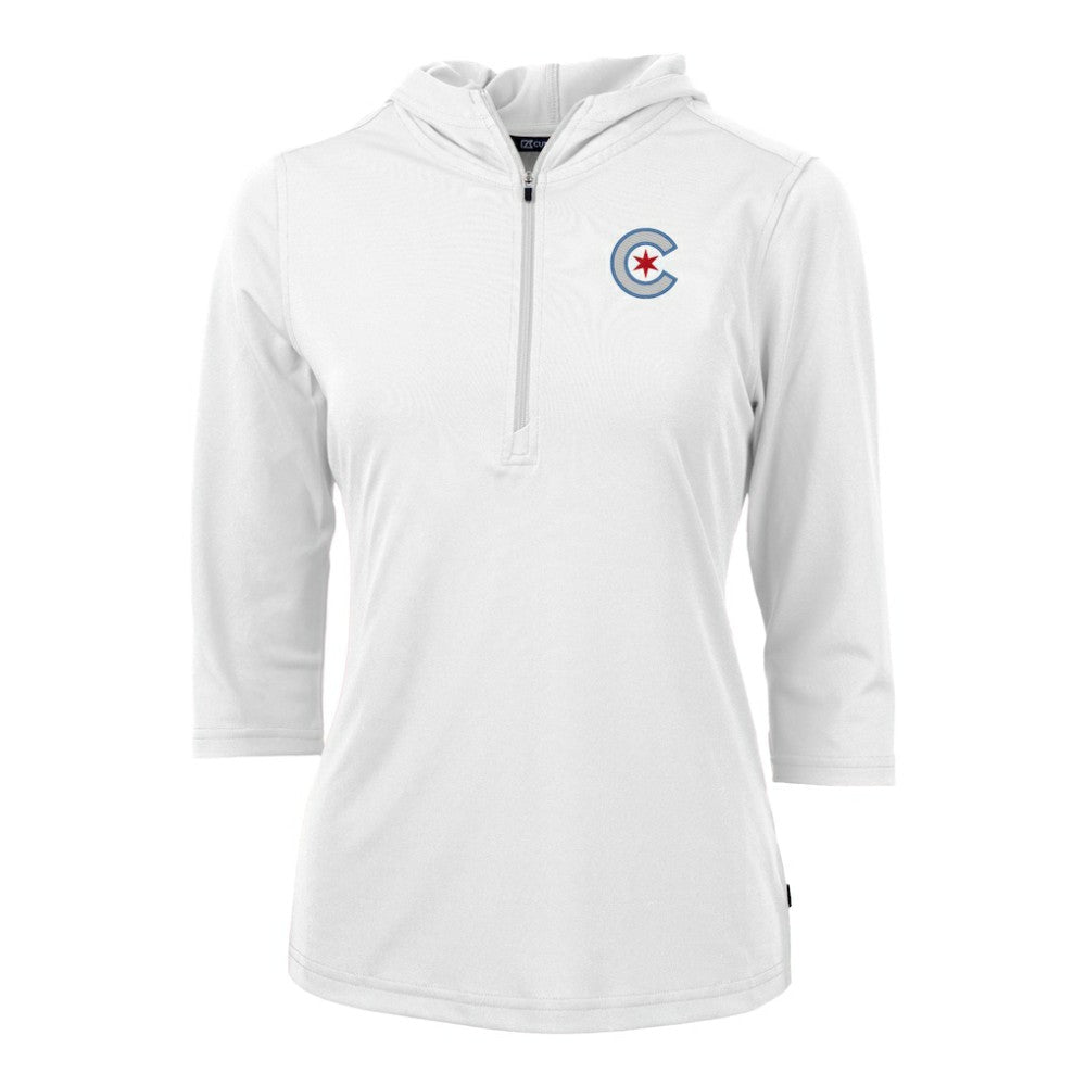 Chicago Cubs Cutter & Buck Women's City Connect Virtue Eco Pique Recycled Half-Zip Pullover Hoodie for sale