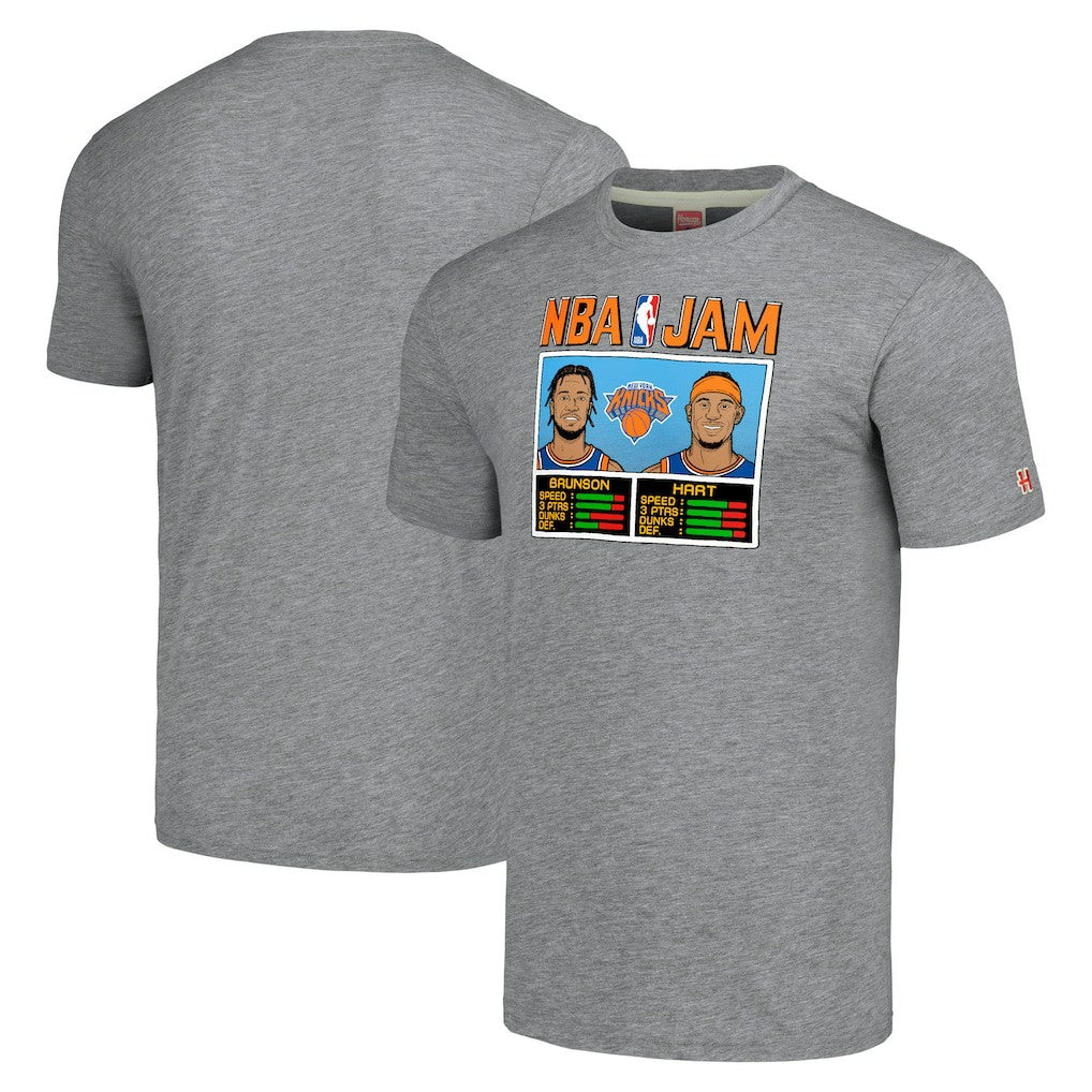 Jalen Brunson & Josh Hart New York Knicks Homage Unisex NBA Jam Tri-Blend T-Shirt Gray