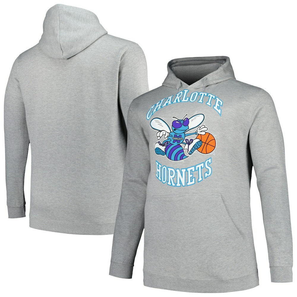 Mitchell & Ness Charlotte Hornets Hardwood Classics Big & Tall Pullover Hoodie Heather Gray